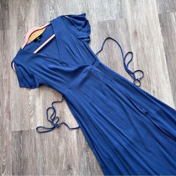 Lulus heart of marigold denim blue wrap maxi dress - Picture 3 of 9